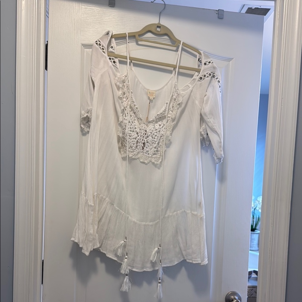 Surf Gypsy Cream Asymmetrical 3/4 Sleeve Coverup